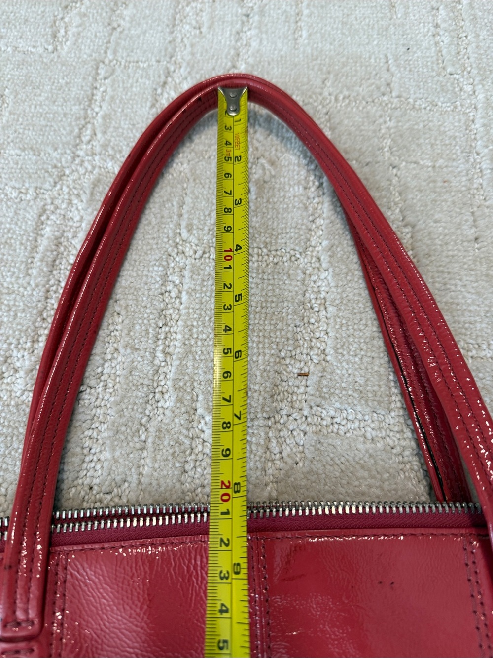 Coach Red Patent Leather Tote with Embossed Signature Circle - Picture 13 of 13